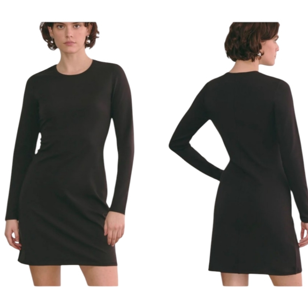 NWT Everlane The Form Mini Dress Long Sleeve Black Supima Cotton Size M